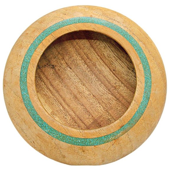 Unbranded Other - Hand Crafted Round Mesquite ? Turquoise Inlay Bowl Signed 2006 Small Brown 5.25"